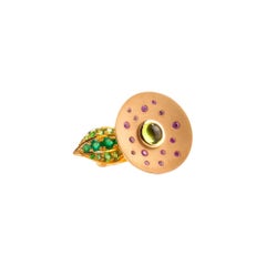 Yellow Gold Peridot, Pink Sapphires, Emeralds, Tsavorite Flower Cocktail Ring