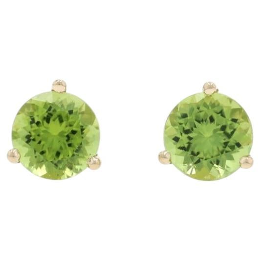 Yellow Gold Peridot Stud Earrings - 14k Round 1.89ctw Pierced