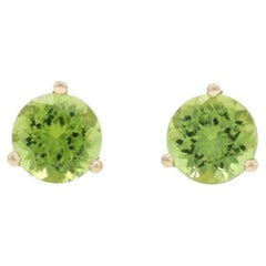 Yellow Gold Peridot Stud Earrings - 14k Round 1.89ctw Pierced