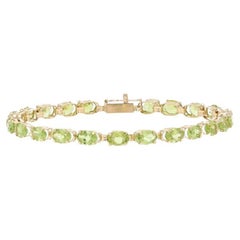 Yellow Gold Peridot Tennis Bracelet, 14k Oval Cut 11.50ctw