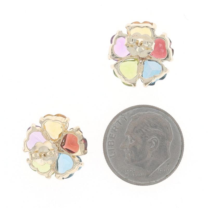 Cuore Orecchini con perno floreale in oro giallo Peridot Topaz Garnet 14k Heart 10.50ctw Pierced in vendita