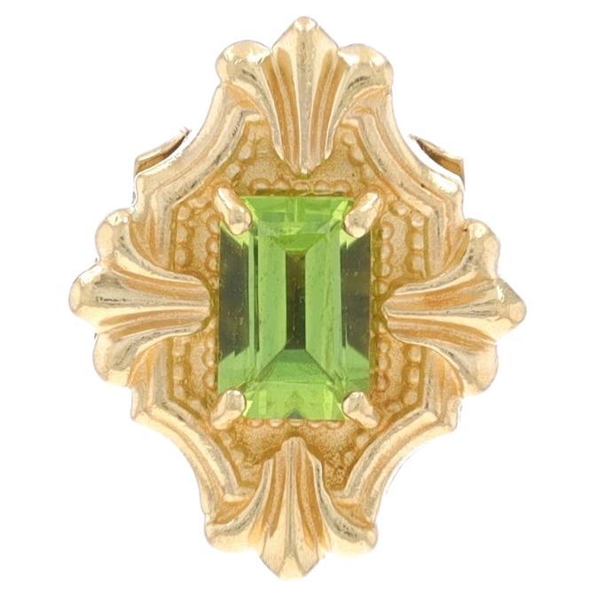 Yellow Gold Peridot Vintage Solitaire Slide Charm - 14k Baguette .38ct