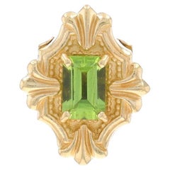 Yellow Gold Peridot Vintage Solitaire Slide Charm - 14k Baguette .38ct