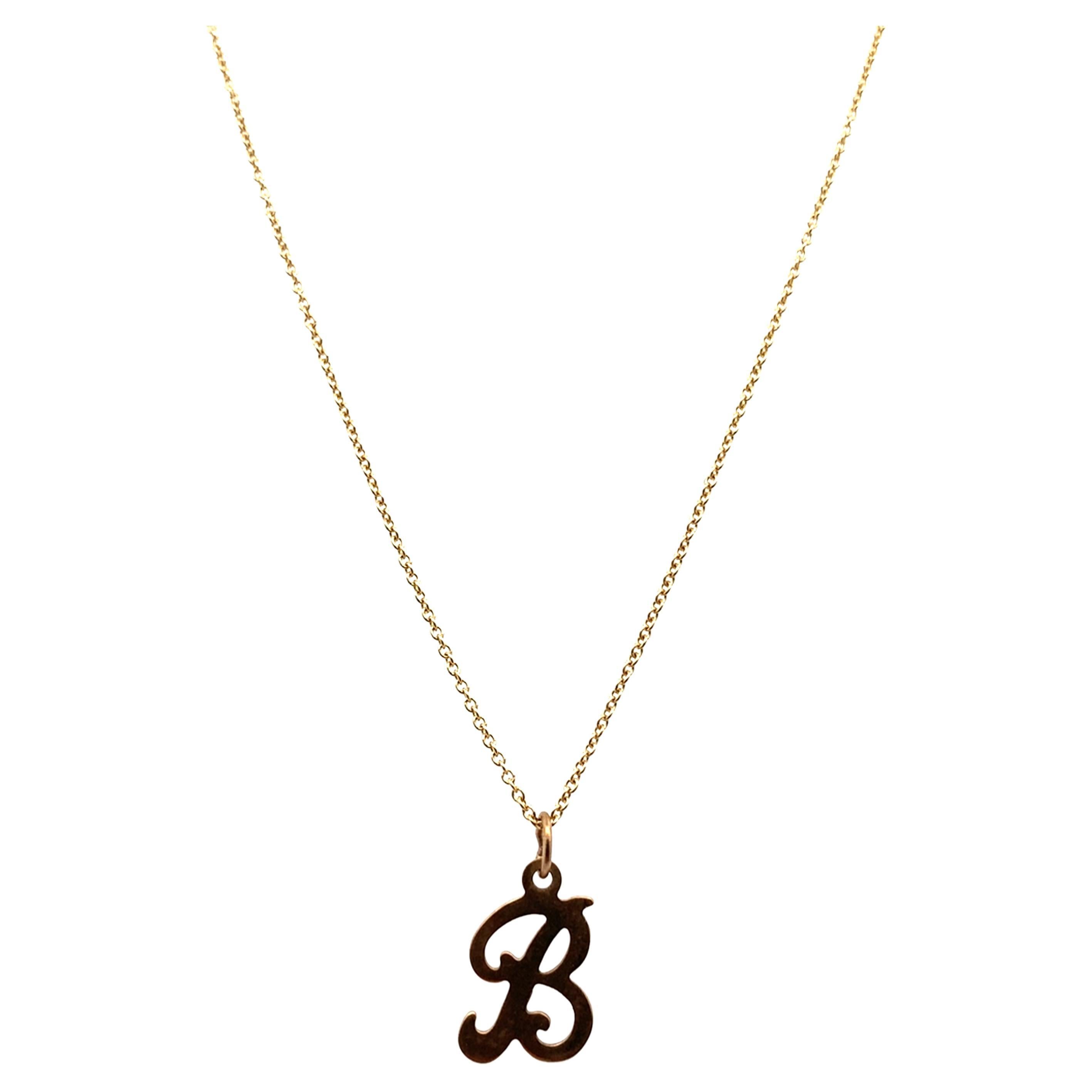 Yellow gold personalised B letter initial necklace For Sale