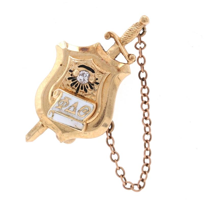 Gelbgold Phi Delta Theta Badge - 14k Diamant Single Ohio Alpha Fraternity Pin im Angebot