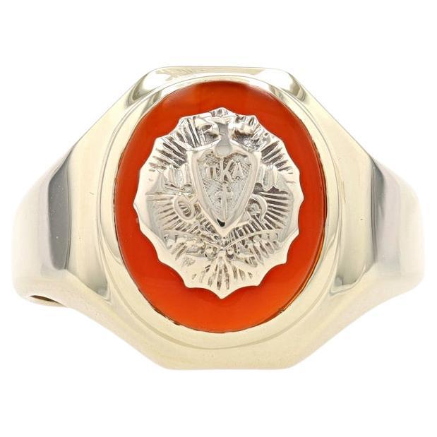 Yellow Gold Pi Kappa Alpha Crest Men's Ring - 10k Carnelian Fraternity For Sale
