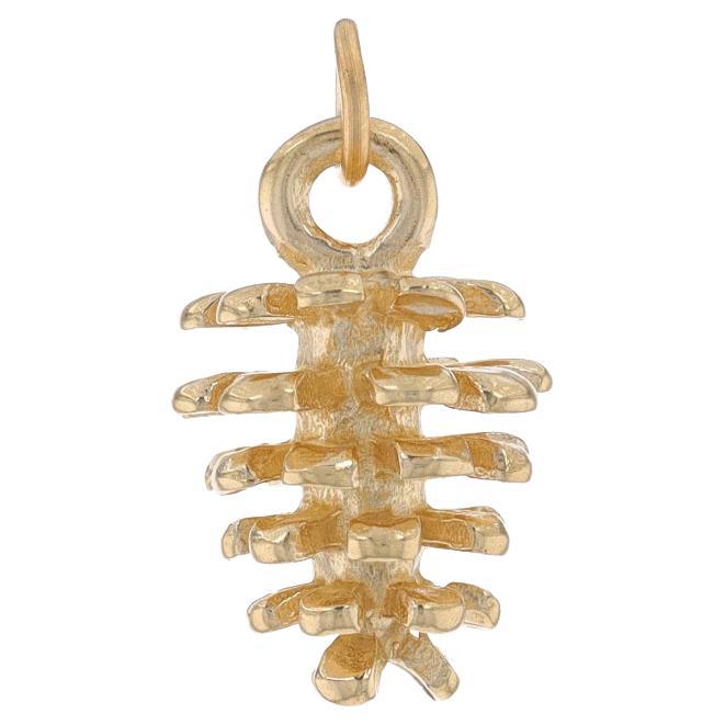 Yellow Gold Pine Cone Charm - 14k Conifer Nature Pendant For Sale