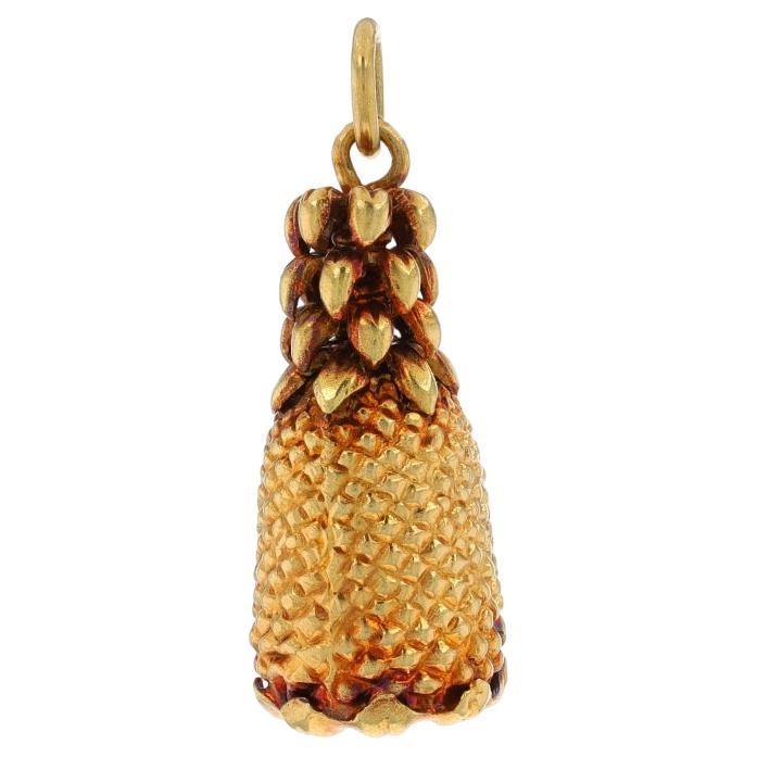Yellow Gold Pineapple Charm - 18k Tropical Fruit Southern Hospitality Pendant For Sale