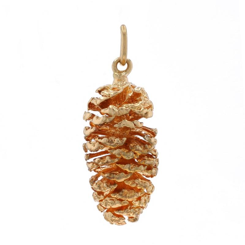 Metal Content: 14k Yellow Gold

Theme: Pinecone, North Carolina State Pine Tree, Nature

Measurements

Tall (from stationary bail): 29/32