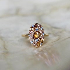 Bague en or jaune avec mosaque de diamants roses et de diamants bruns taills en rose