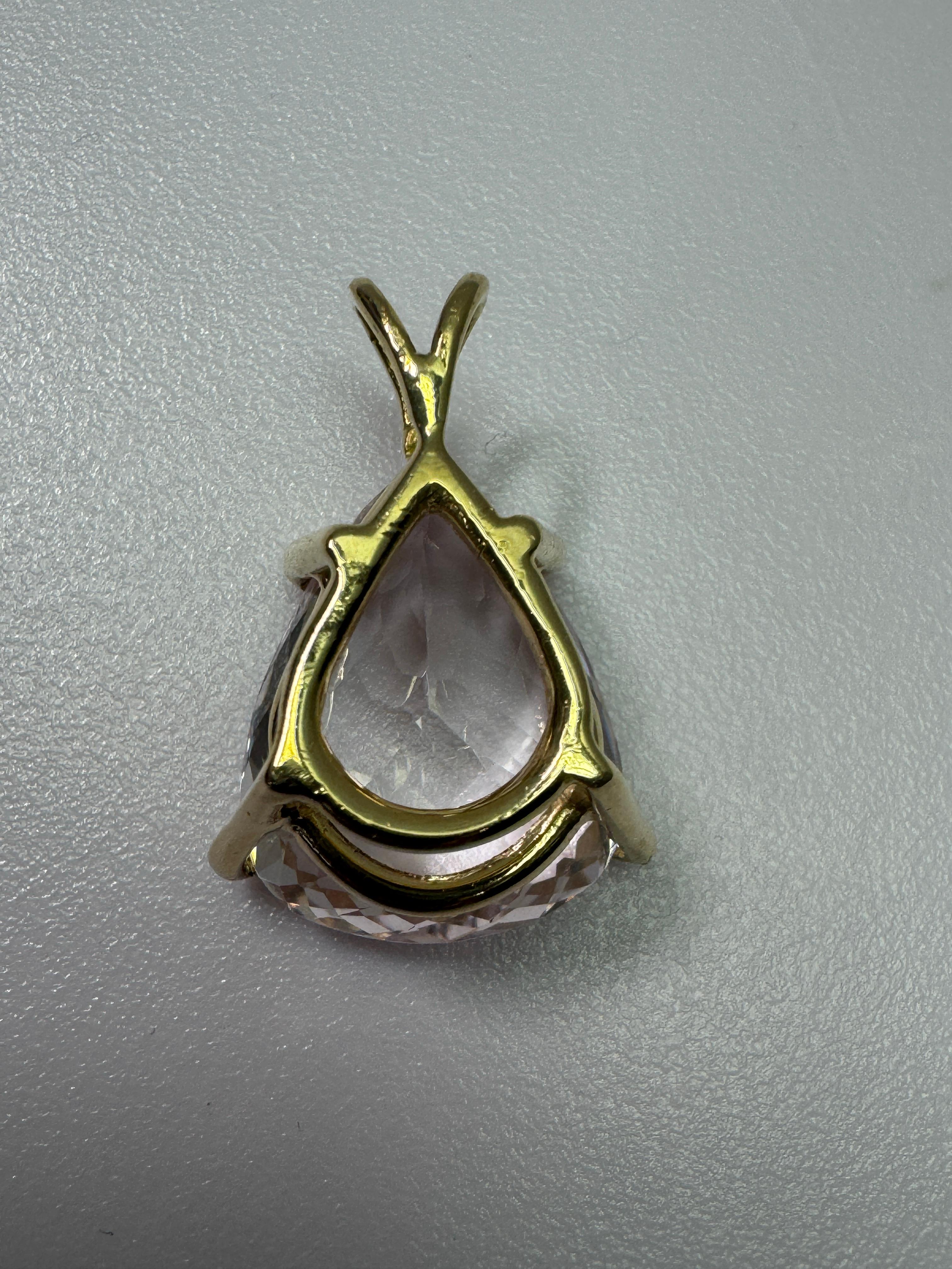 Yellow Gold Pink Morganite Pendant For Sale 6