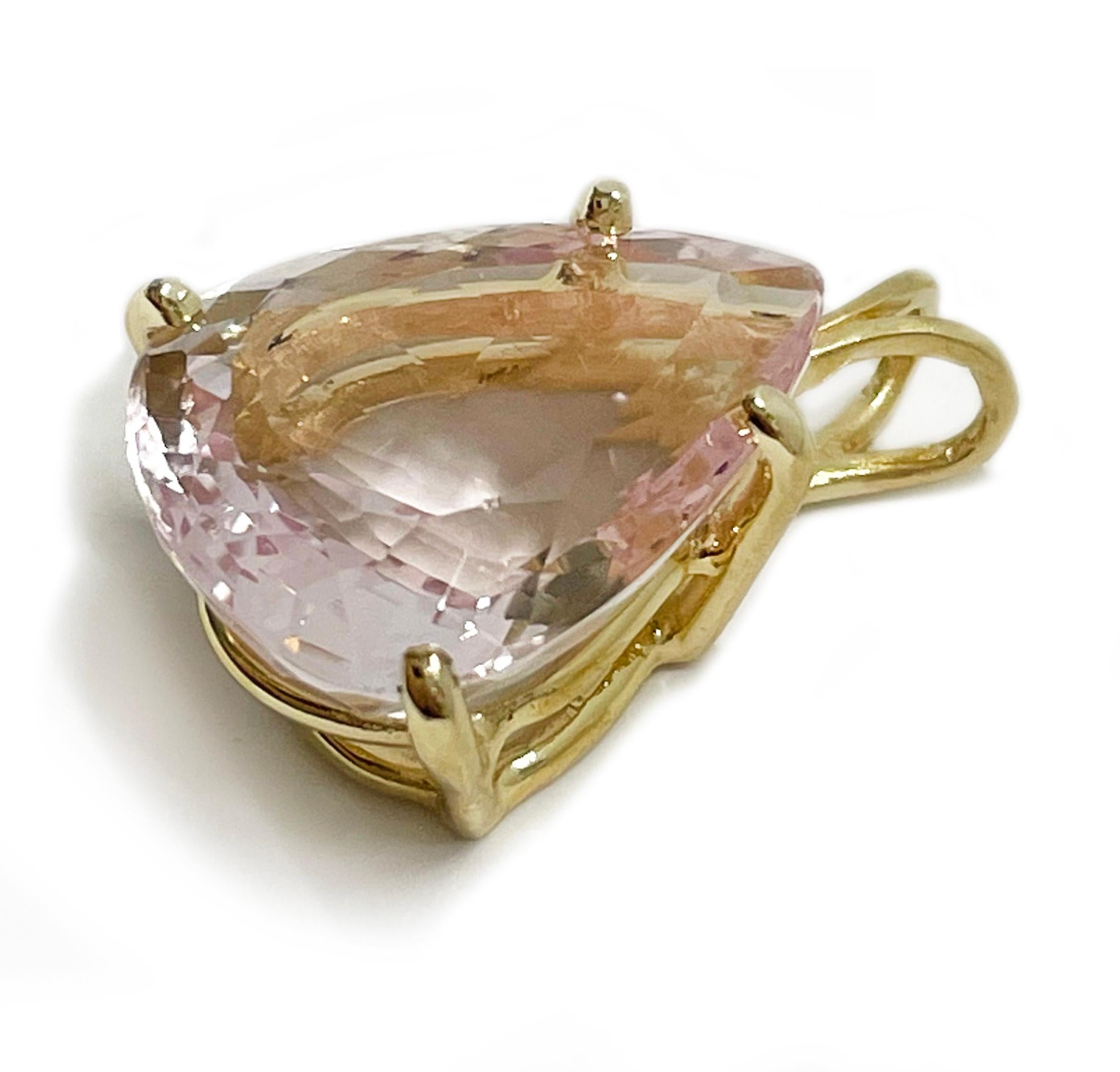 Pear Cut Yellow Gold Pink Morganite Pendant For Sale