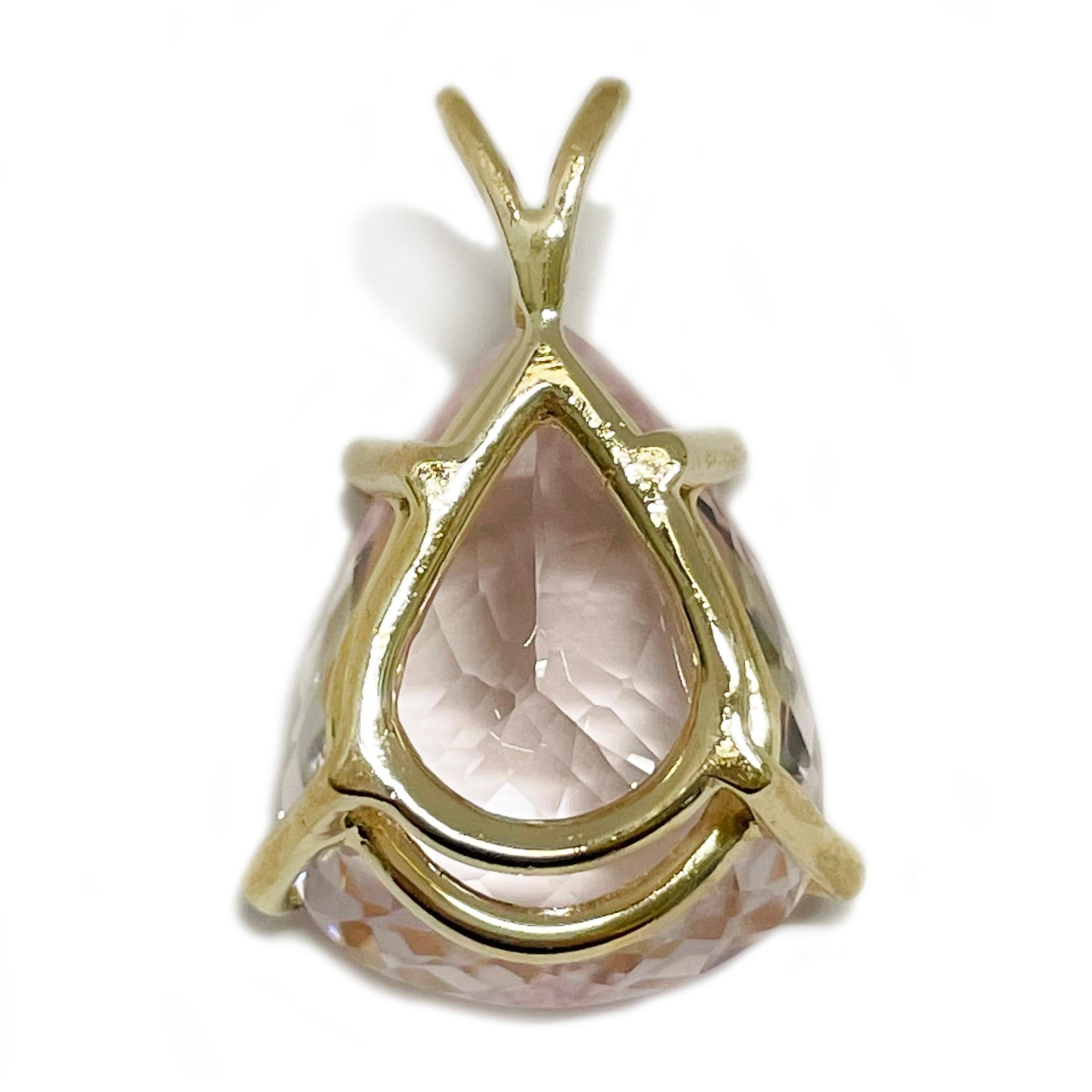 Women's or Men's Yellow Gold Pink Morganite Pendant For Sale