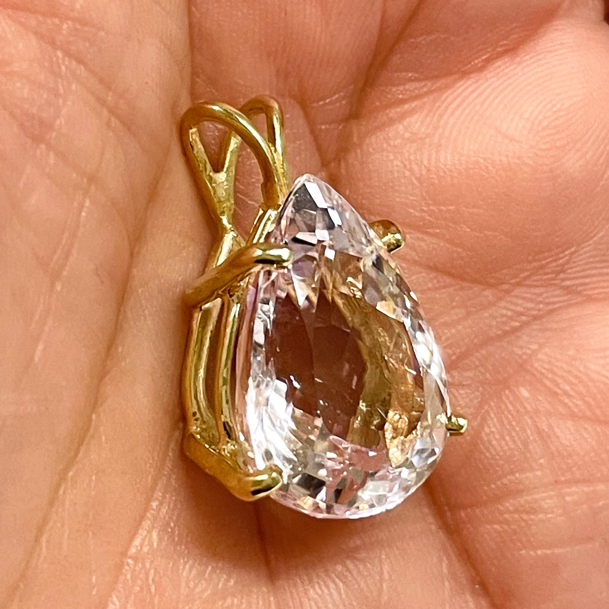 Yellow Gold Pink Morganite Pendant For Sale 1