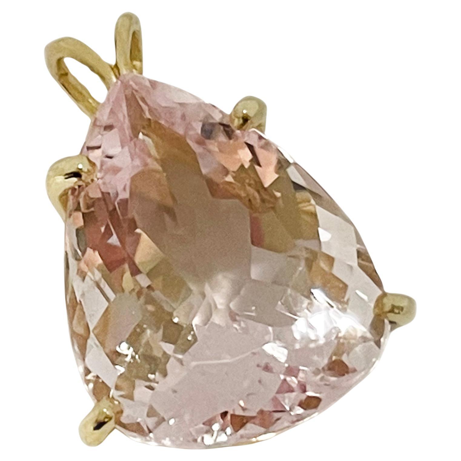 Yellow Gold Pink Morganite Pendant For Sale