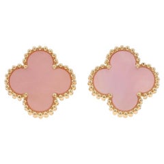 Yellow Gold Pink Mother of Pearl Quatrefoil Stud Earrings - 14k Flowers Pierced