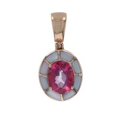 Yellow Gold Pink Mystic Topaz Mother of Pearl Halo Pendant - 14k Oval 3.50ct