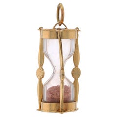 Yellow Gold Pink Sand Hourglass Charm - 14k Timekeeping Pendant Sand Moves