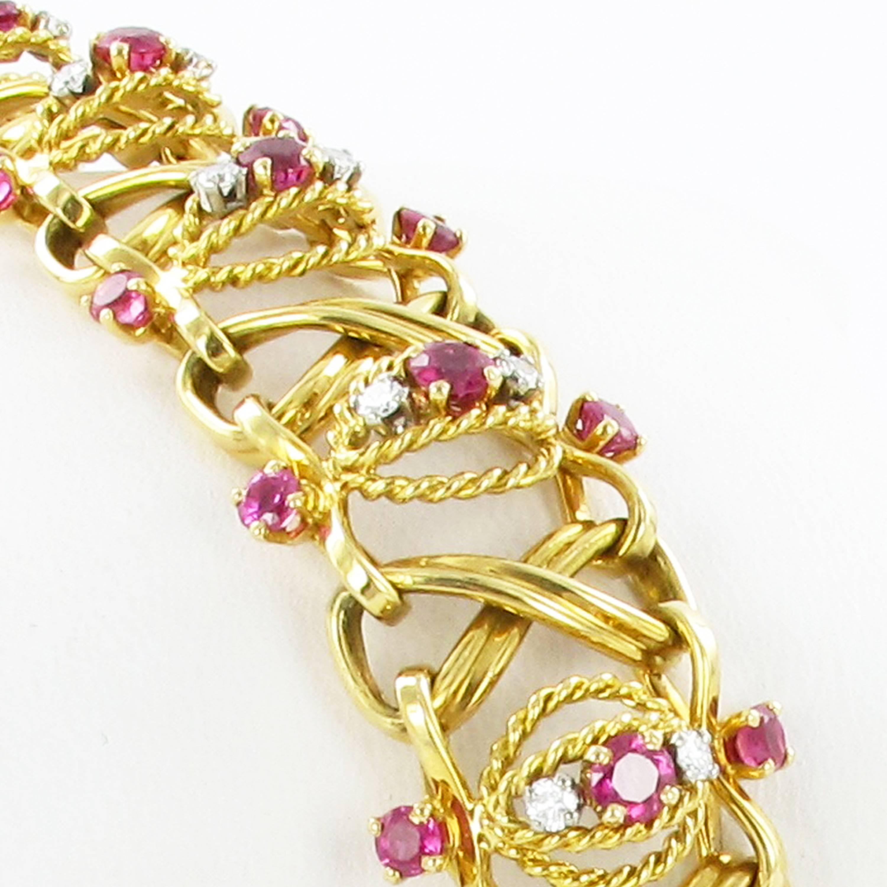 Yellow Gold Pink Sapphire and Diamond Bracelet, circa 1970 1