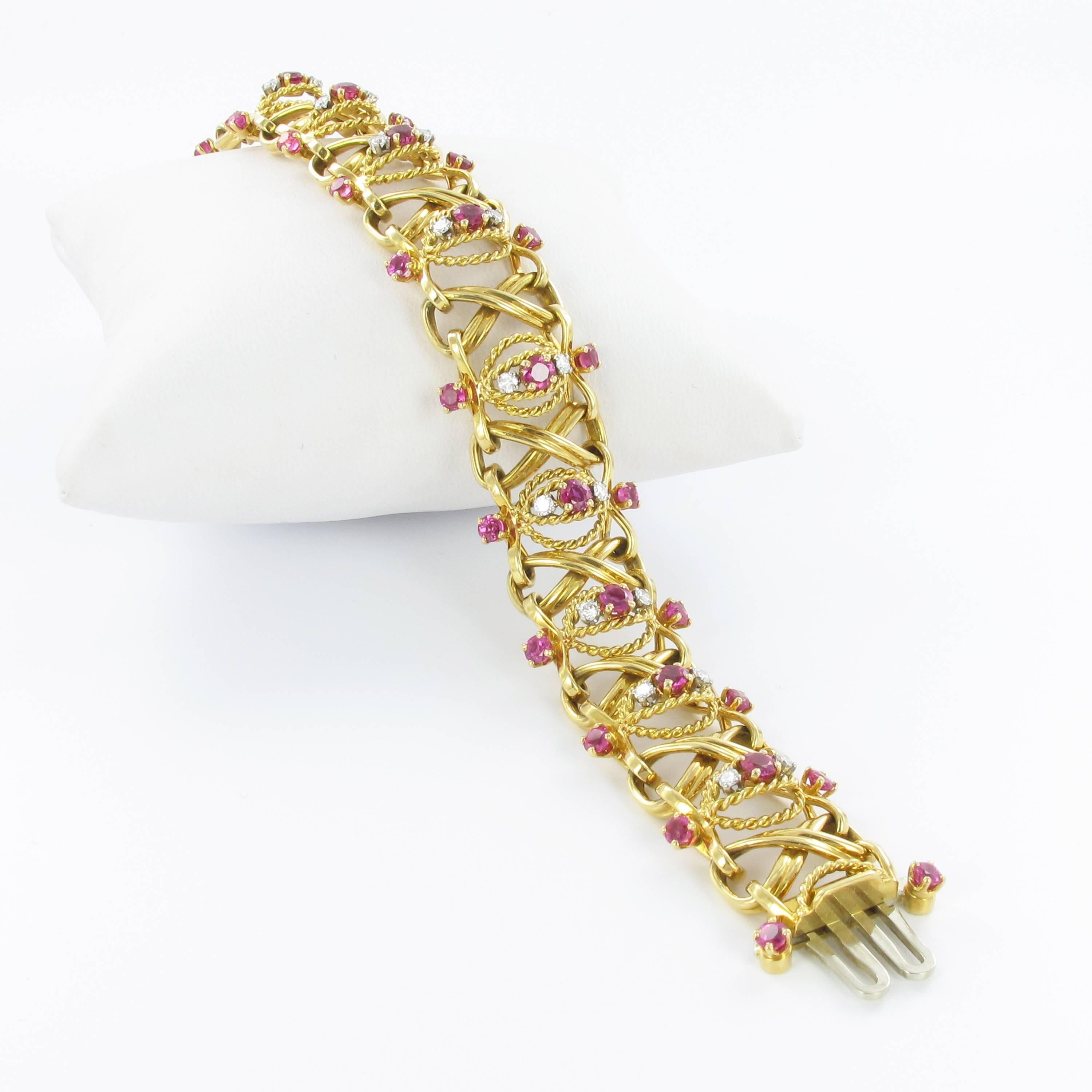 Yellow Gold Pink Sapphire and Diamond Bracelet, circa 1970 2