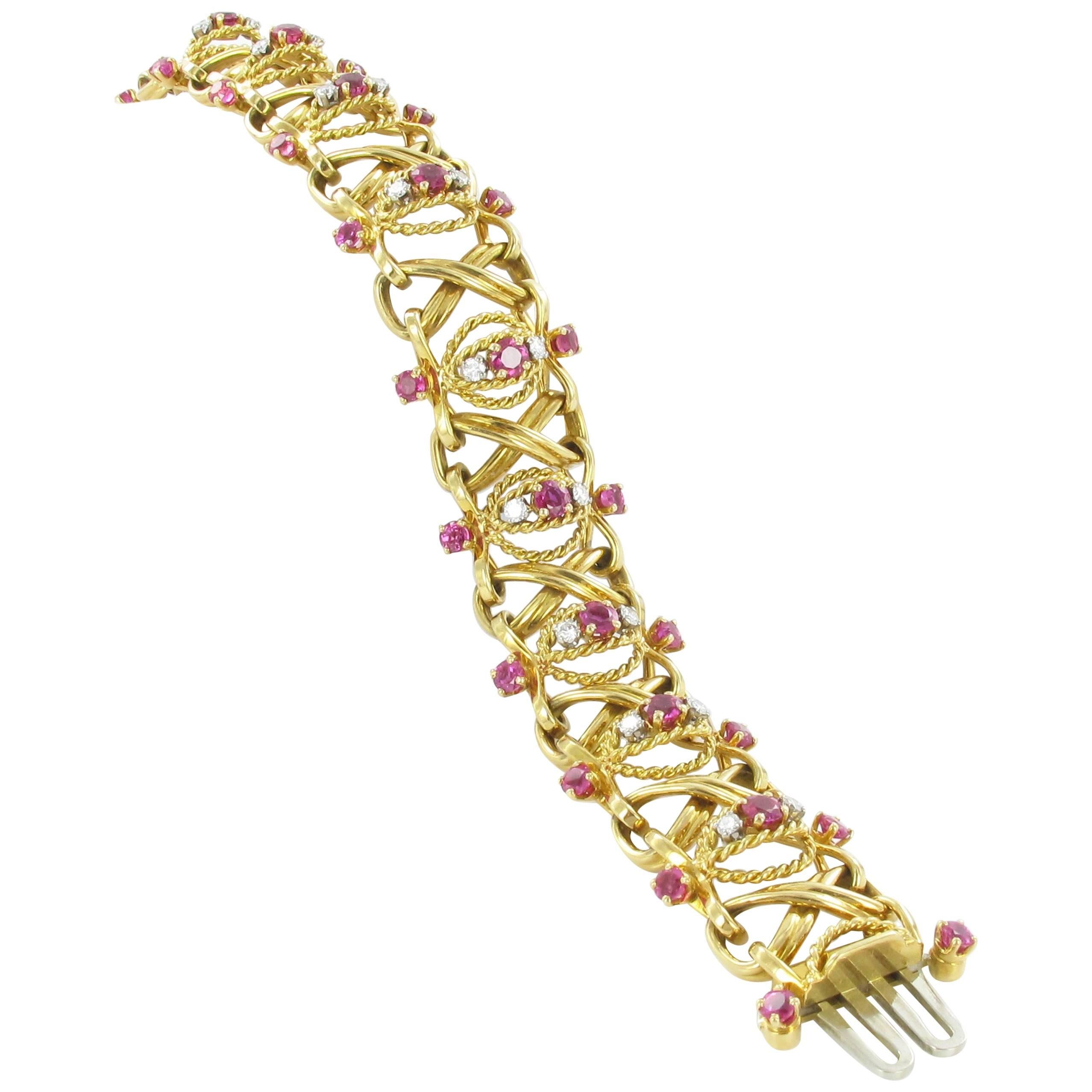 Yellow Gold Pink Sapphire and Diamond Bracelet, circa 1970