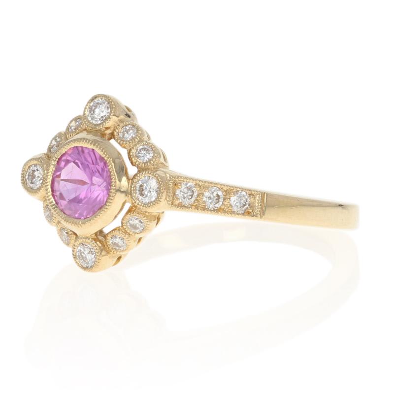Size: 6 1/2
Sizing Fee: Up 2 sizes for $25 or Down 2 sizes for $20 

Brand: Beverly K.

Metal Content: Guaranteed 14k Gold as stamped

Stone Information: 
Genuine Sapphire
Treatment: Heating 
Color: Pink
Cut: Round   
Carat: 0.56ct

Natural Diamonds