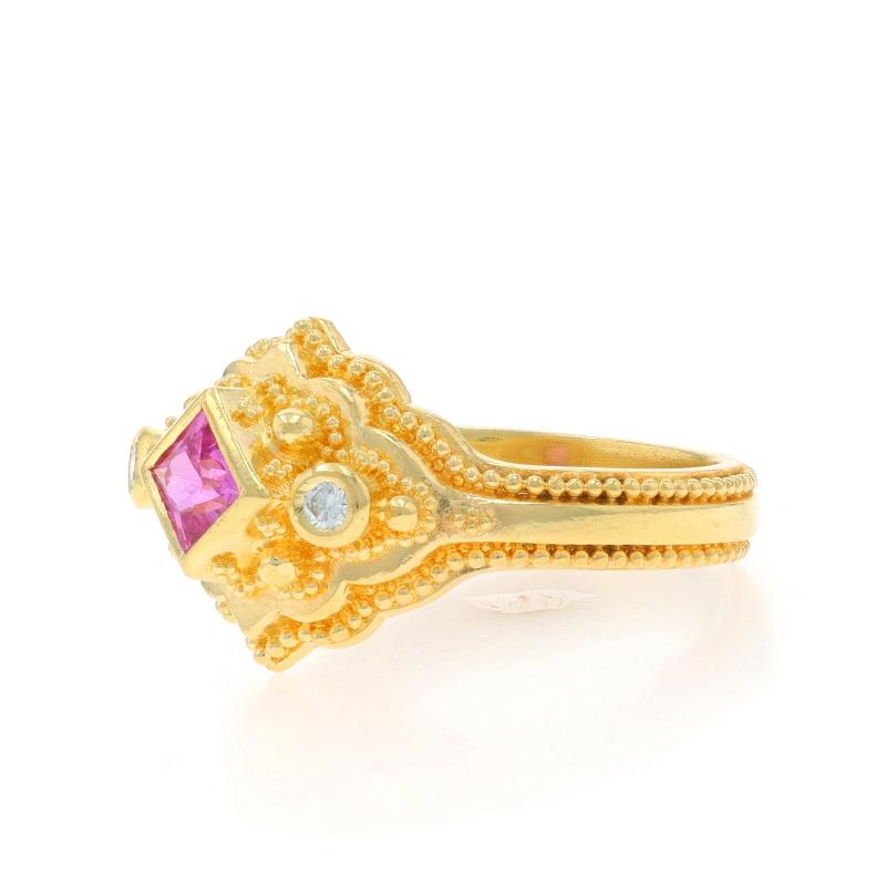 Anillo Oro Amarillo Zafiro Rosa Diamante 5 3/4
