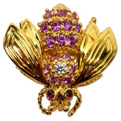 Yellow Gold Pink Sapphire Diamond Ruby Tiffany & Co. Bee Pin Brooch