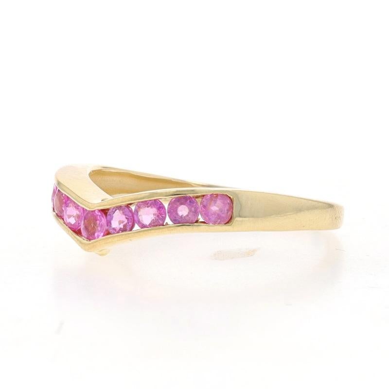 Round Cut Yellow Gold Pink Sapphire Enhancer Wedding Band 14k.90ctw Channel Set Guard Ring