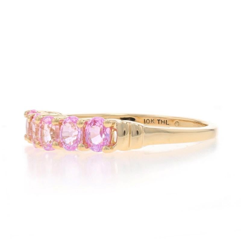 Yellow Gold Pink Sapphire Five-Stone Ring - 10k Oval .90ctw In Excellent Condition In Greensboro, NC