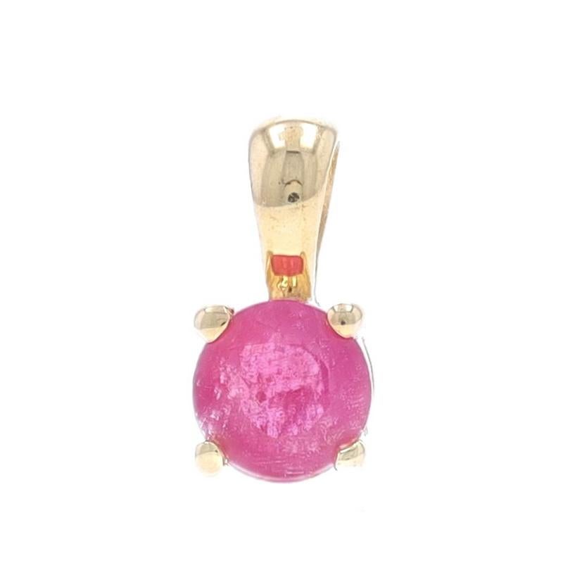 Metal Content: 14k Yellow Gold

Stone Information

Natural Pink Sapphire
Treatment: Heating
Carat(s): .36ct

Total Carats: .36ct

Style: Solitaire

Measurements

Tall (from stationary bail): 11/32