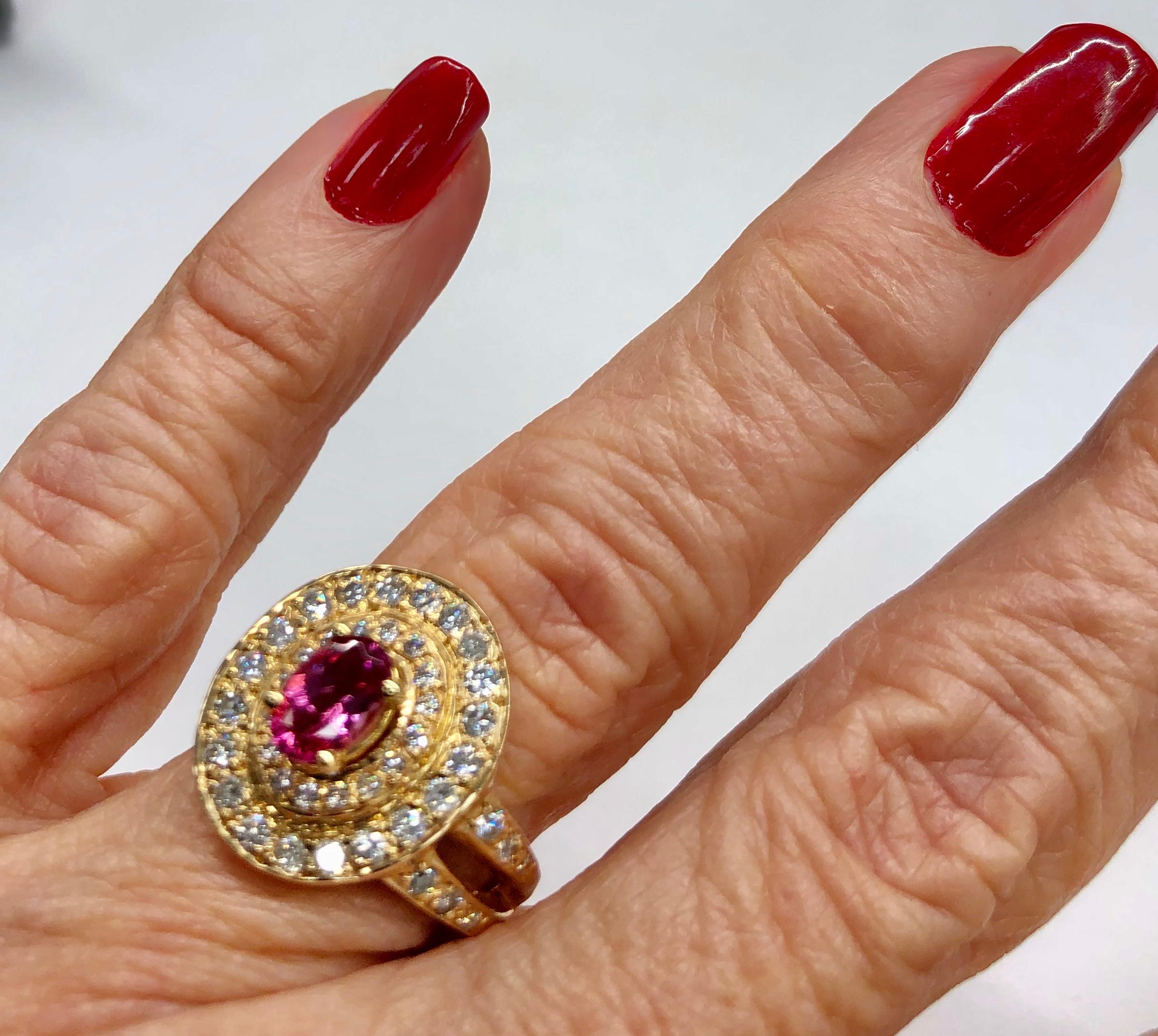 Women's Yellow Gold Pink Spinel Diamond Ring