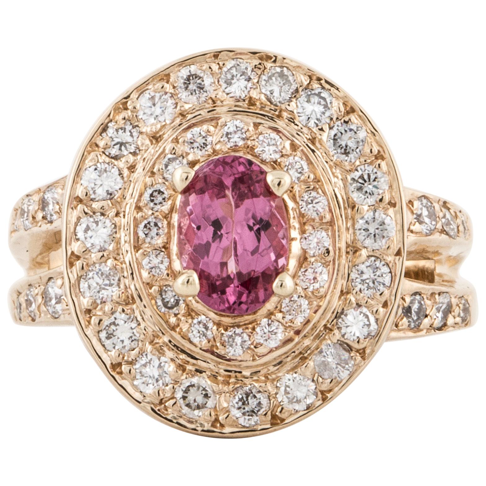 Yellow Gold Pink Spinel Diamond Ring