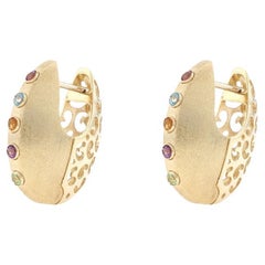 Yellow Gold Pink Tourmaline Blue Topaz Citrine Hoop Earrings 14k .42ctw Pierced