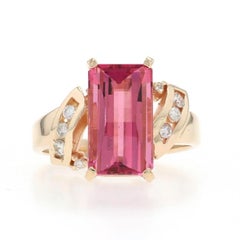 Yellow Gold Pink Tourmaline Diamond Bypass Ring - 14k Rectangular Barrel 4.93ctw
