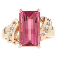 Yellow Gold Pink Tourmaline Diamond Bypass Ring - 14k Rectangular Barrel 4.93ctw