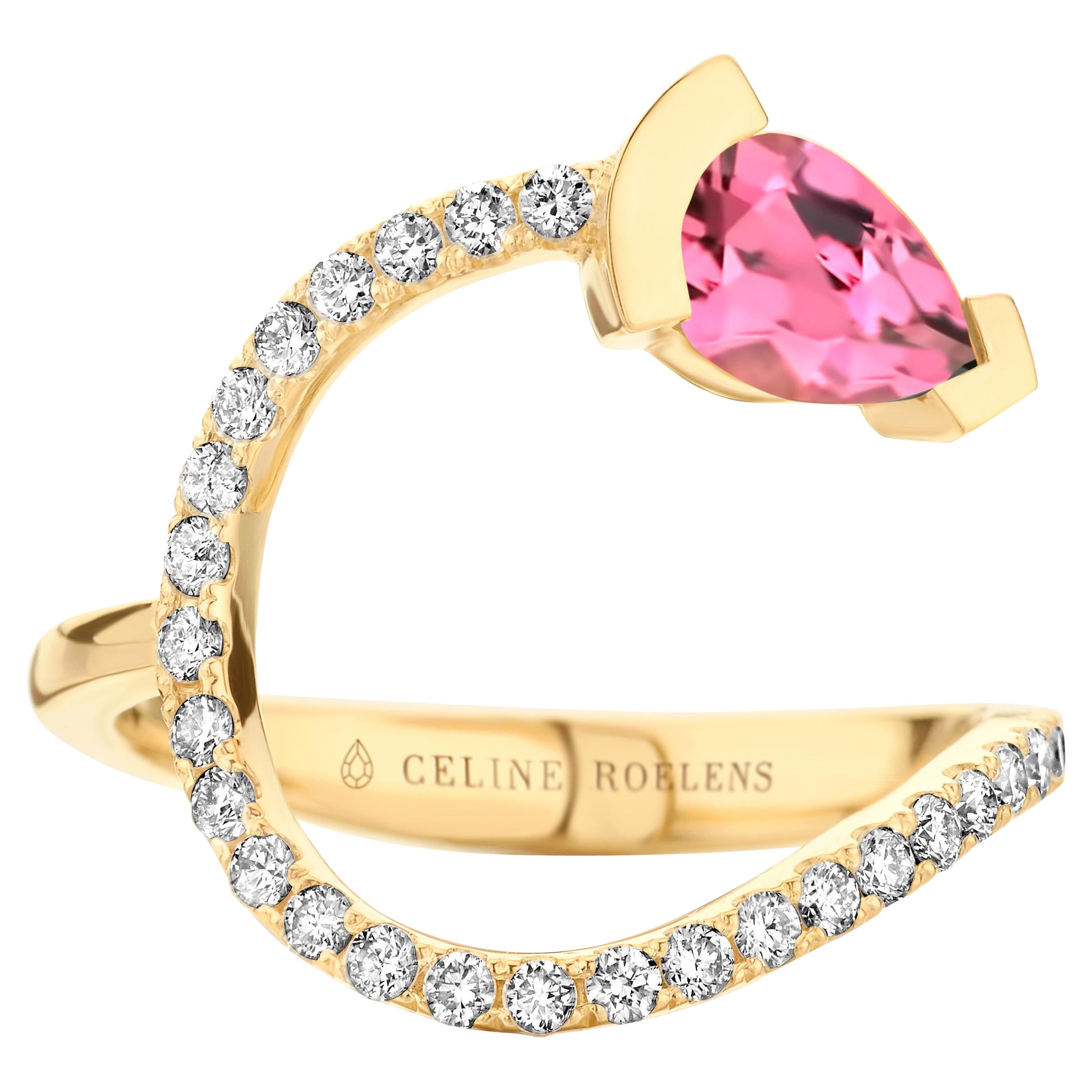 Anillo Cóctel Oro Amarillo Turmalina Rosa Diamante