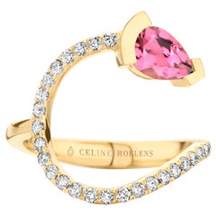 Anillo Cóctel Oro Amarillo Turmalina Rosa Diamante