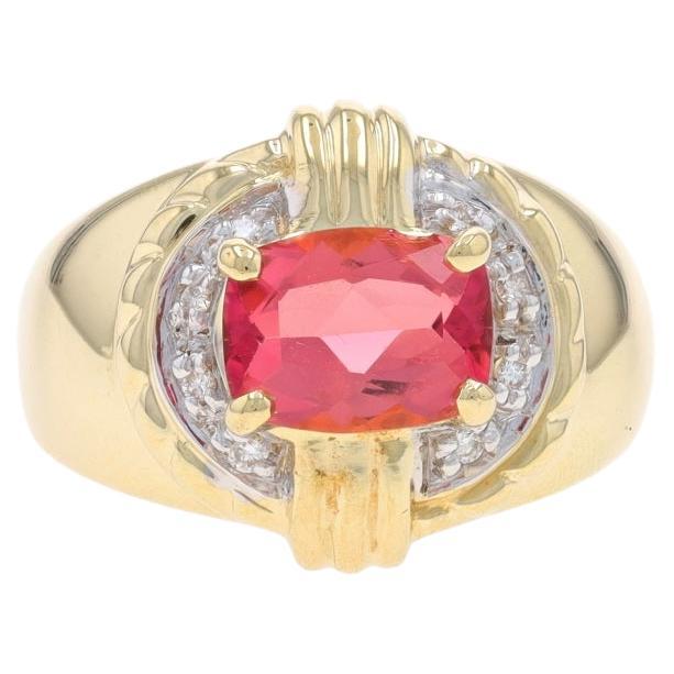 Yellow Gold Pink Tourmaline Diamond Ring - 14k Rectangular Cushion 1.11ctw For Sale