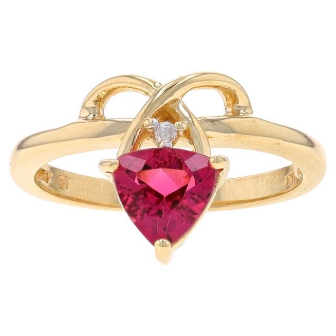 Yellow Gold Pink Tourmaline & Diamond Ring - 14k Trillion .91ctw For Sale