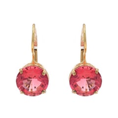 Gelbgold Rosa Turmalin-Tropfen-Ohrringe - 14k Runde 2,72 ctw durchbohrt