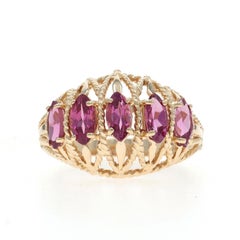 Yellow Gold Pink Tourmaline Five-Stone Dome Ring - 14k Marquise 1.50ctw