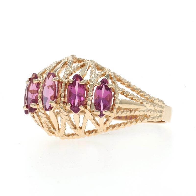 Gelbgold Rosa Turmalin Fünf-Stein-Kuppel-Ring - 14k Marquise 1,50ctw im Zustand „Hervorragend“ im Angebot in Greensboro, NC