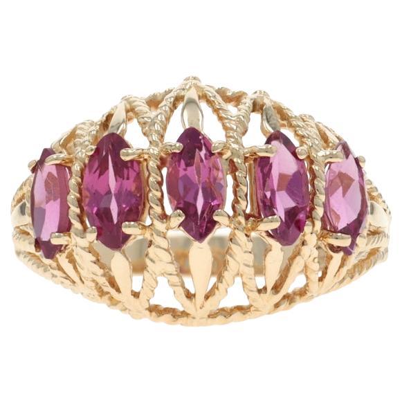 Gelbgold Rosa Turmalin Fünf-Stein-Kuppel-Ring - 14k Marquise 1,50ctw im Angebot