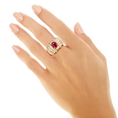 Rosior Oval Cut Rubelite and Diamond Cocktail Ring set in Yellow Gold