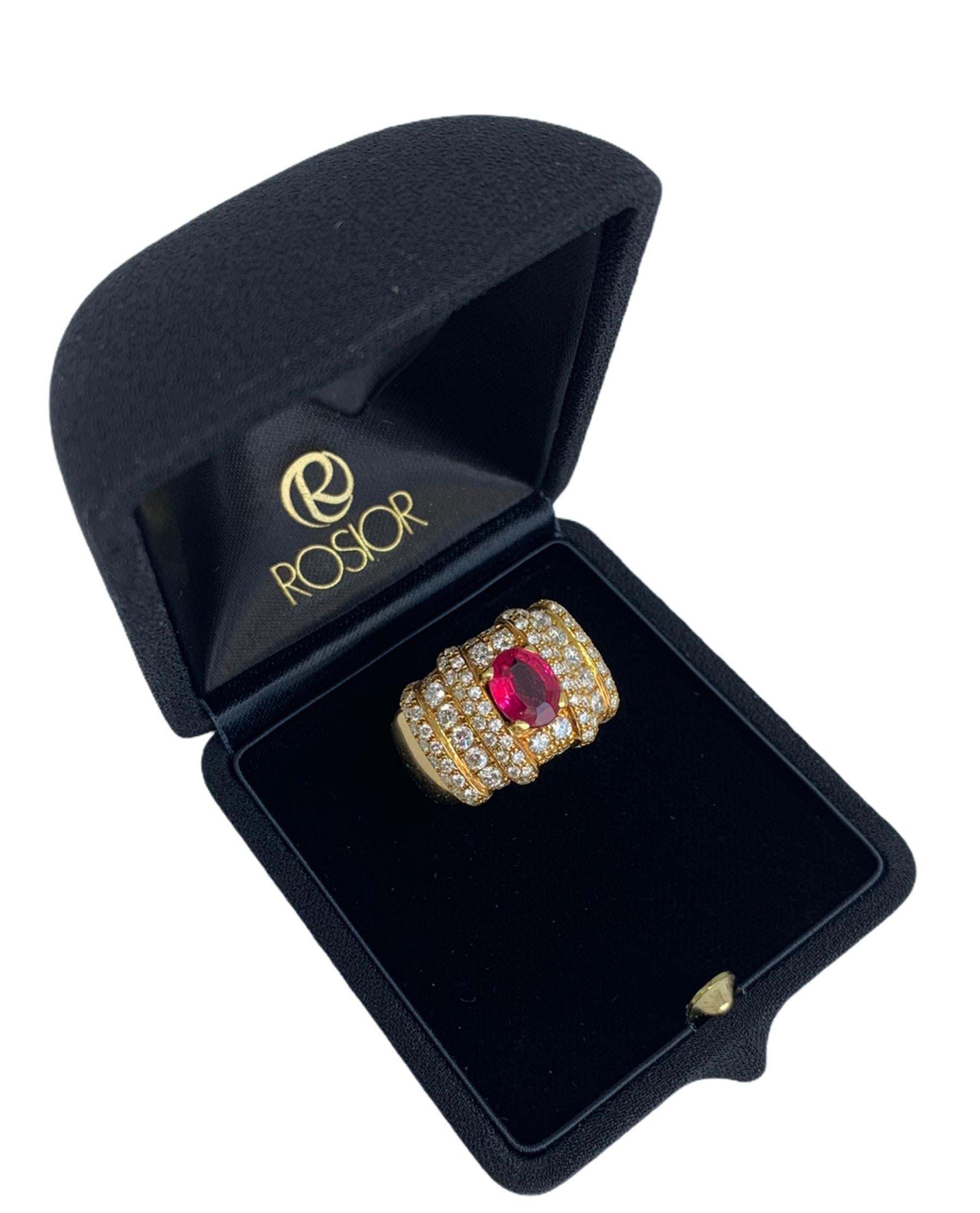 Women's or Men's Rosior Oval Cut Rubelite and Diamond Cocktail Ring set in Yellow Gold