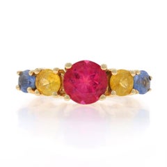 Yellow Gold Pink Tourmaline Sapphire Five-Stone Ring - 14k Round 3.24ctw