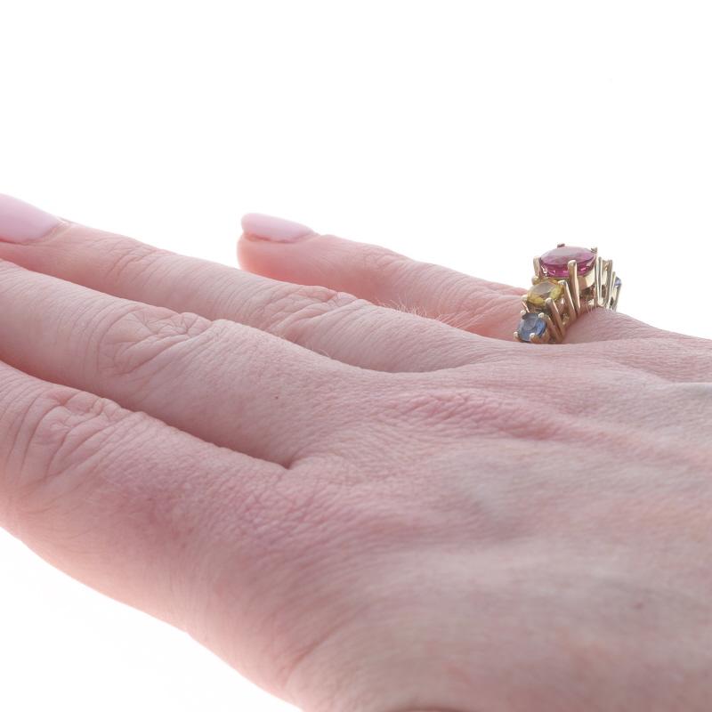 Women's Yellow Gold Pink Tourmaline Sapphire Five-Stone Ring - 14k Round 3.24ctw For Sale