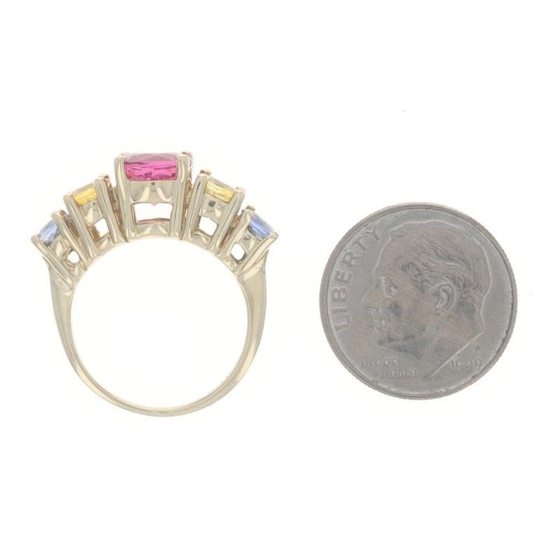 Yellow Gold Pink Tourmaline Sapphire Five-Stone Ring - 14k Round 3.24ctw For Sale 1