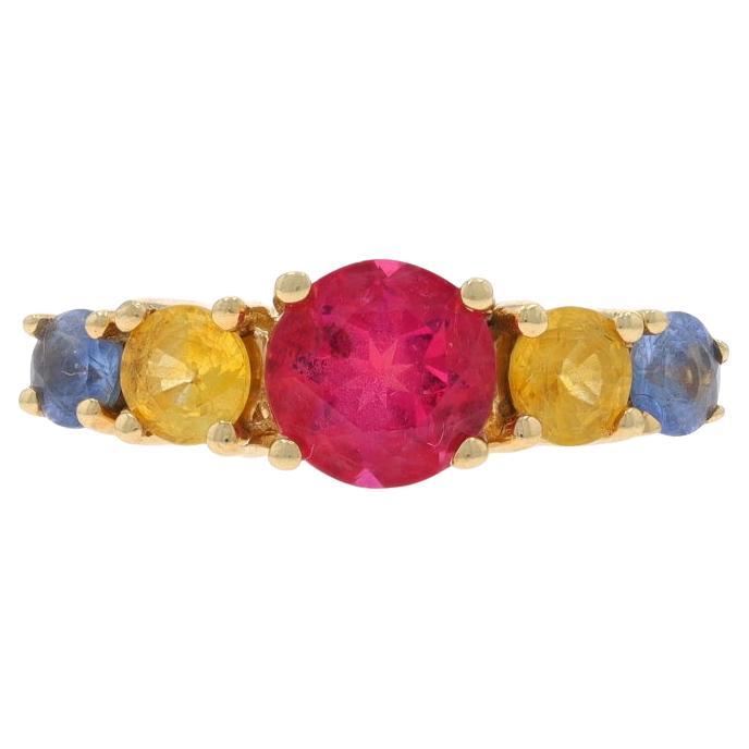 Yellow Gold Pink Tourmaline Sapphire Five-Stone Ring - 14k Round 3.24ctw For Sale